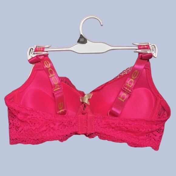 Bebe Intimates Mega Push-Up Fuchsia Pink Floral Lace Bra Size 36B - Picture 2 of 9